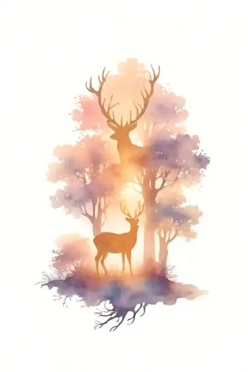 Deer And Rabbit Under Tree