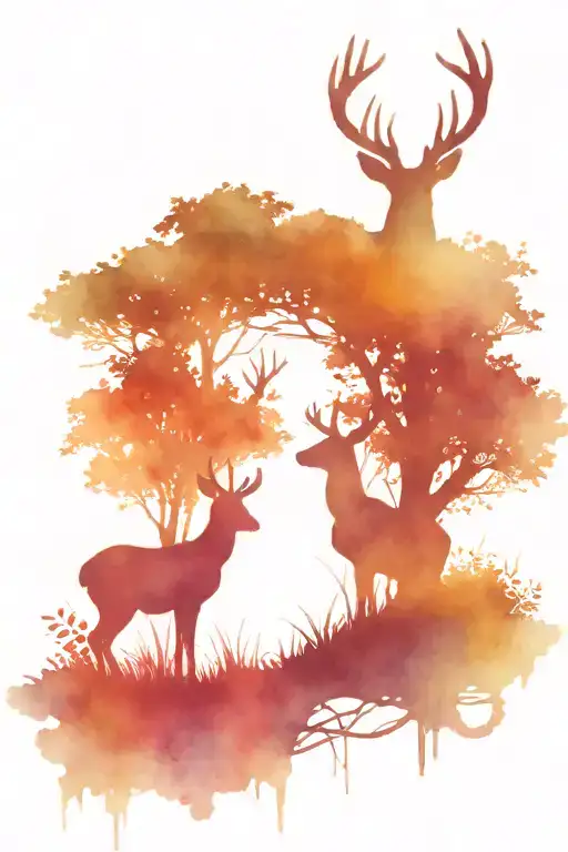One Rabbit And One Deer Standing Under Tree
