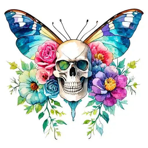 Skull Moth Flowers Intertwined