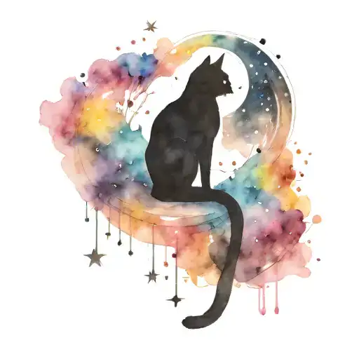 Black Cat Silhouette Surrounded By Starry Night Sky