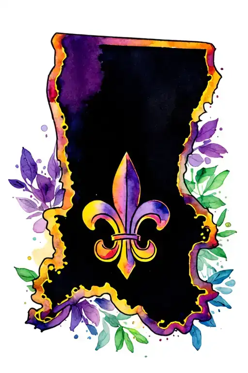 An Outline Of Louisiana With A Fleur De Lis Inside In Mardi Gras Colours