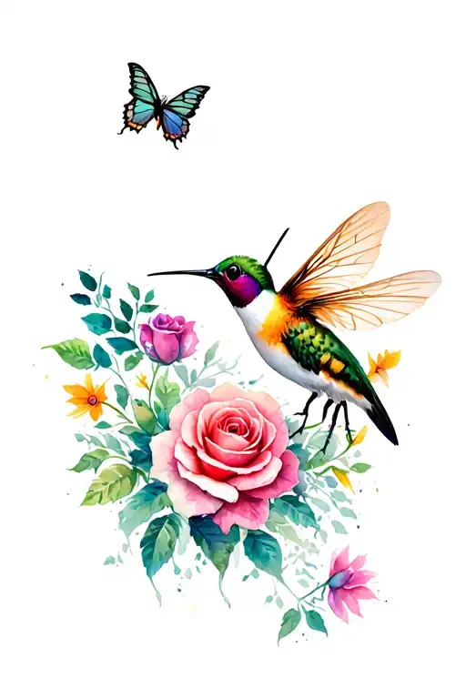 Botanical Garden Bee Butterfly Humming Bird Flowers Roses