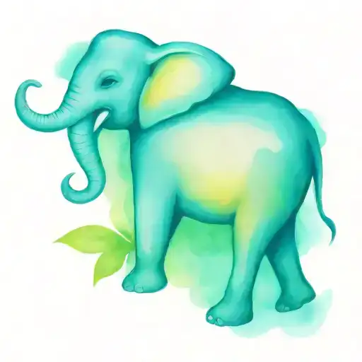 Female Tribal Lotus Blossom Water Color Elephant Tattoo On Thigh Area