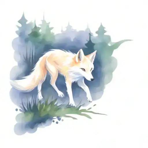 Kitsune Running Through A Forest