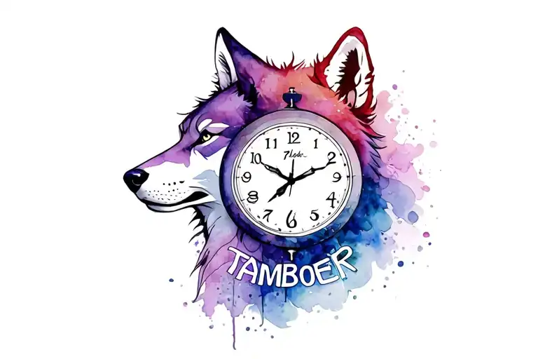 Wolf With A Clock And Word Tamboer