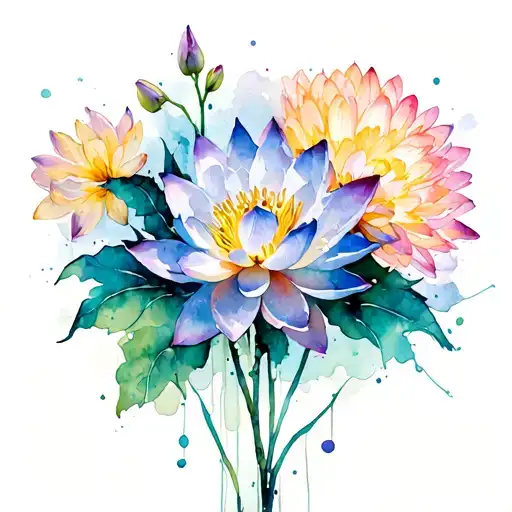 Lotus And Chrysanthemum And Narcissus Flowers