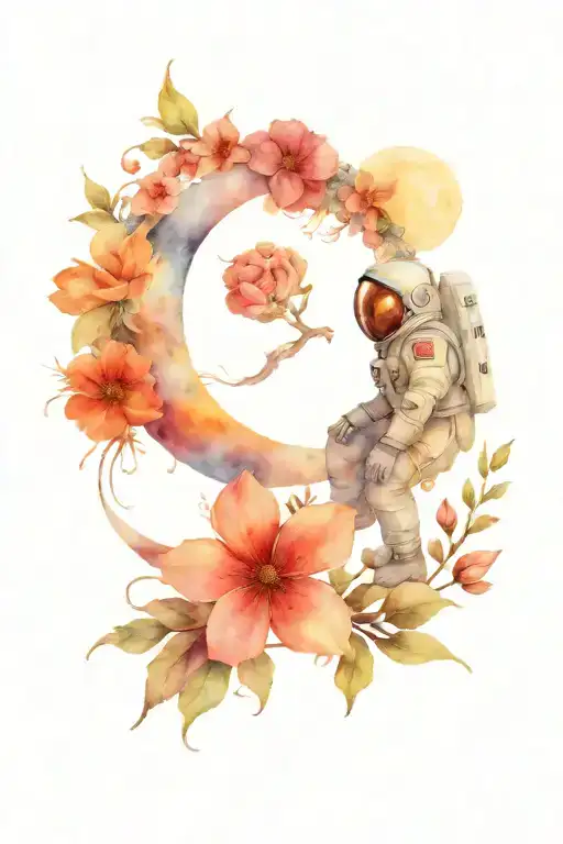 Moon Made Of Flowers With An Astronaut Sitting On It