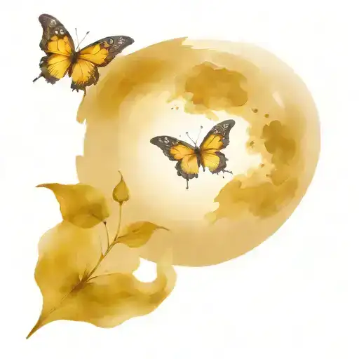 Butterfly Flying In Front Of Full Moon Surrounded