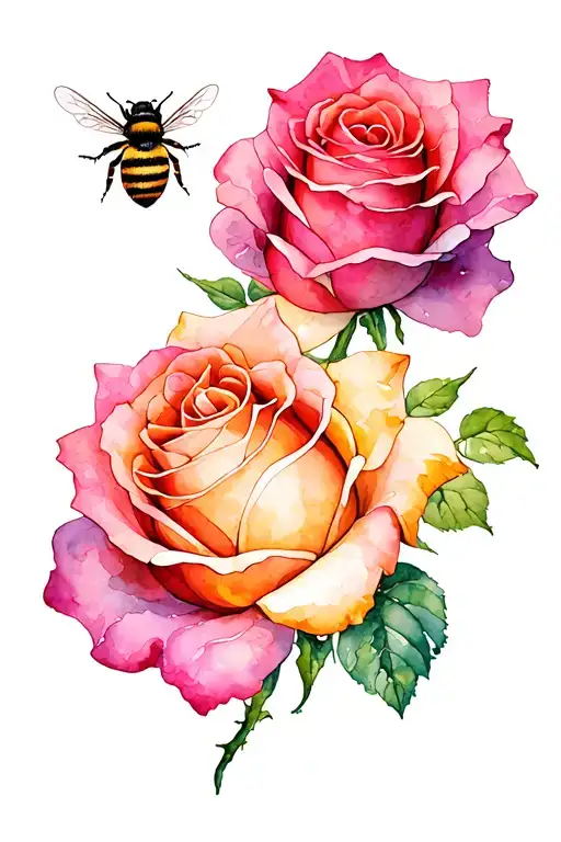 Bee And Rose Intertwined