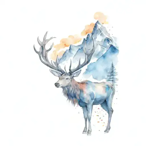 Scottish Stag And Mountain Peak Surrounded