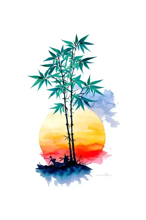 Bamboo Trees Colors Sunset