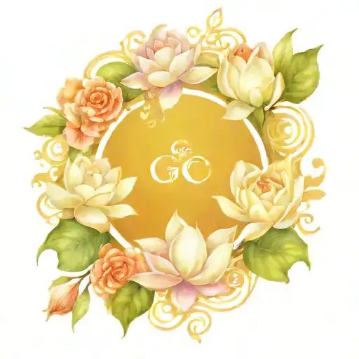 A Majestic Depiction Of God With A Background Of Water Lilies And Roses