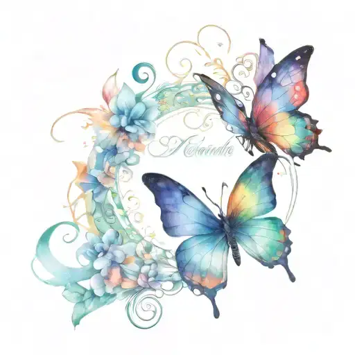 Rainbow Butterfly W Couture Written Iscript Font Surrounded