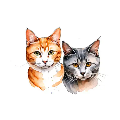 Orange Cat And Grey Cat Fine Line