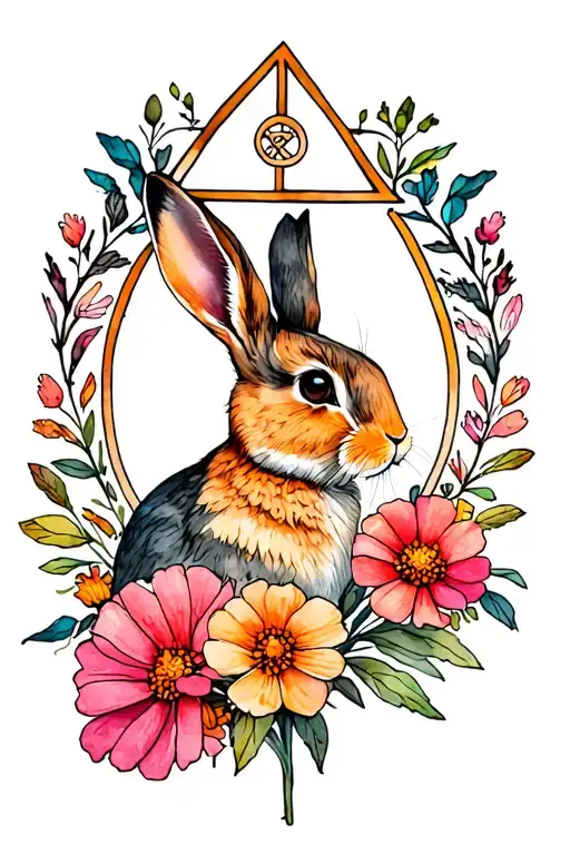 Marigolds And Cosmos In Pink And Orange With A Rabbit Libra Symbol