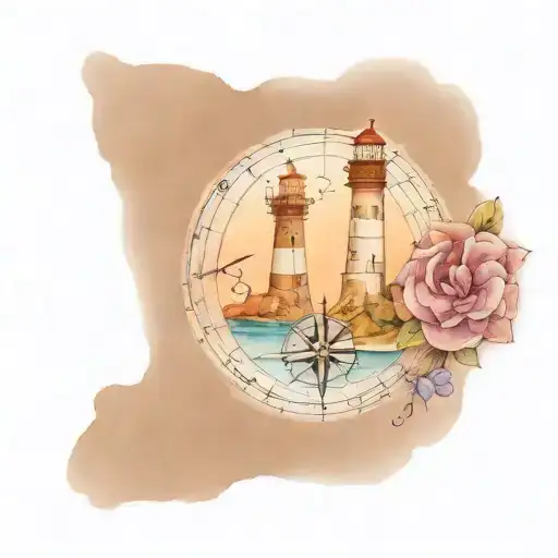 Lighthouse Compass Coordinates Written Underneath Dainty