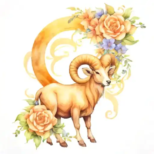 Aries Zodiac Intertwined With Honeysuckle Flowers