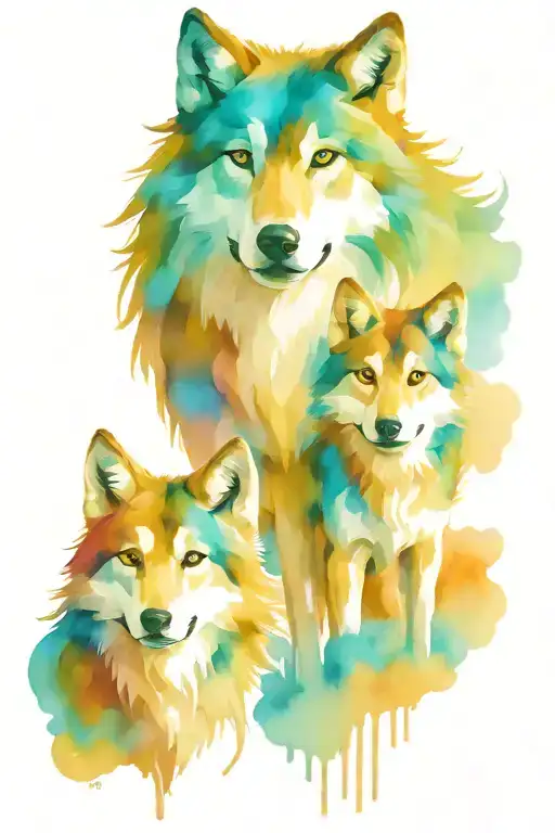 Family Wolf Pack Dad Mom Son Two Daughters