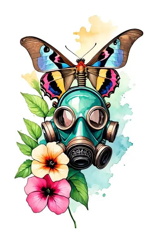 Gas Mask With Petunias A Atlas Moth And Death Moth