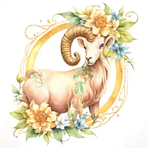 Aries Zodiac Intertwined With Honeysuckle Flowers