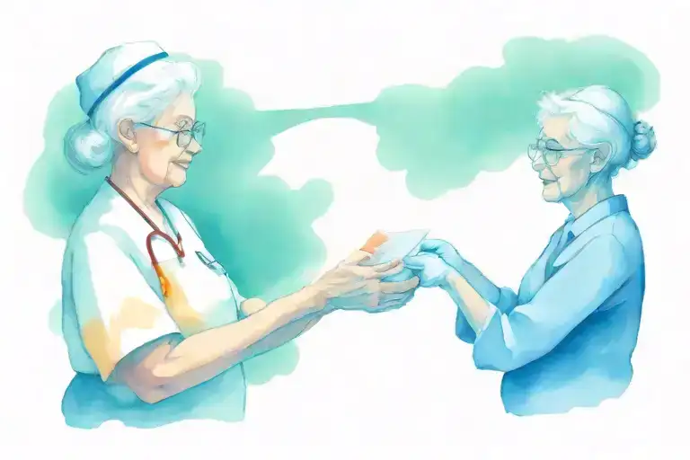 The Nurse Gives Grandma A Piece Of Paper