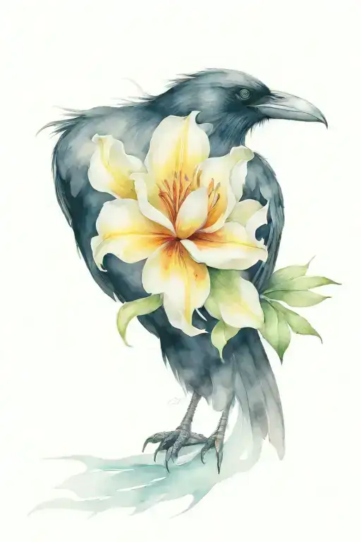 Elegant Black Raven Holding A Lily