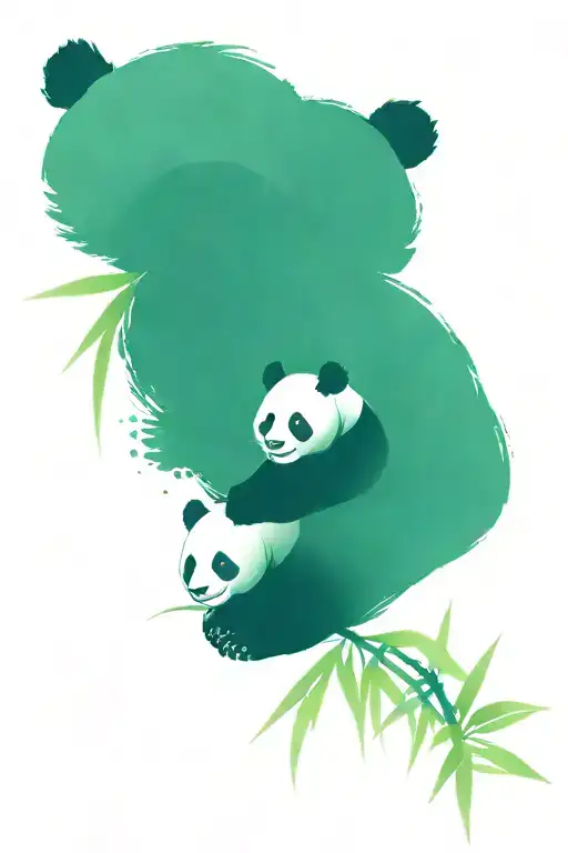 Panda With Two Cubs In Bamboo