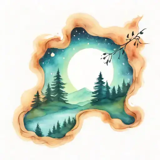 Mountains Lake Moon Fireflies Trees