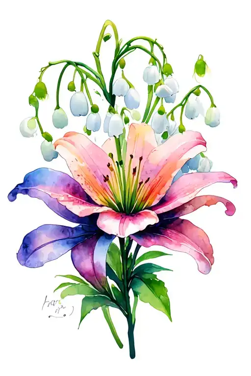 Cosmos And Lily Of The Valley Flower Tattoo Design