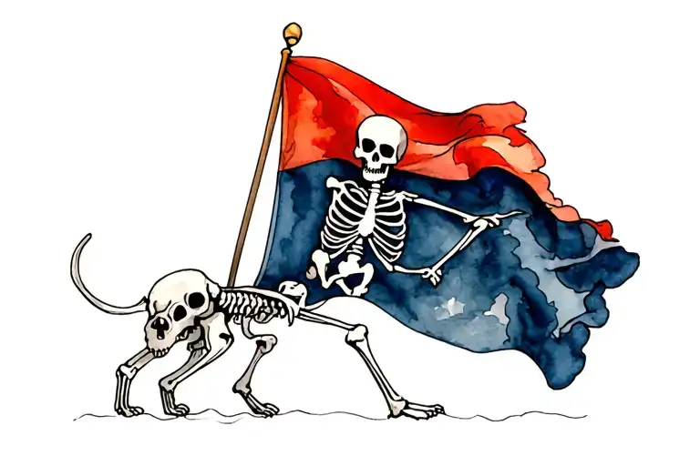 Pirate Flag Of Skeleton Walking A Skeleton Dog