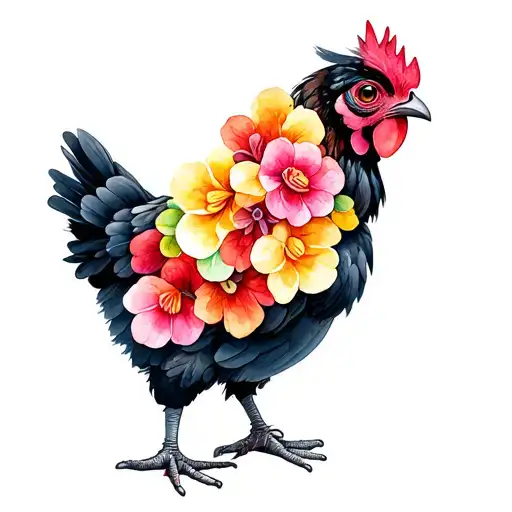 Small Black Chicken Wearing A Lei Tattoo Incorporating
