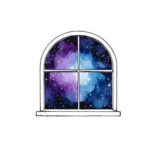 Window With A Purple And Blue Outer Space Inside It