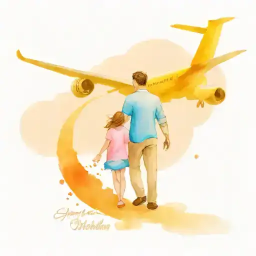 Father And Daughters And Airplane