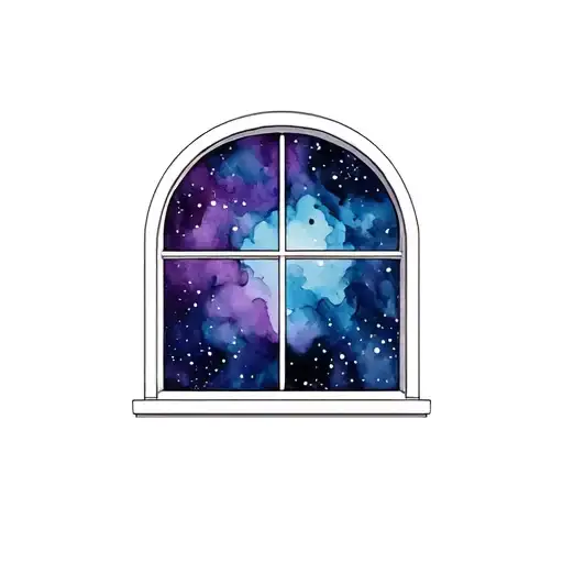 Window With A Purple And Blue Outer Space Inside It