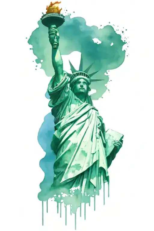 The Statue Of Liberty Covers Its Face With Bloody Hands Against The Background Of Moscow