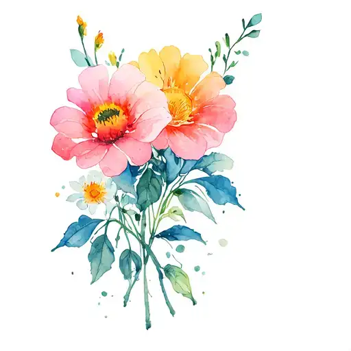 Several Flowers And Symbol Of Time