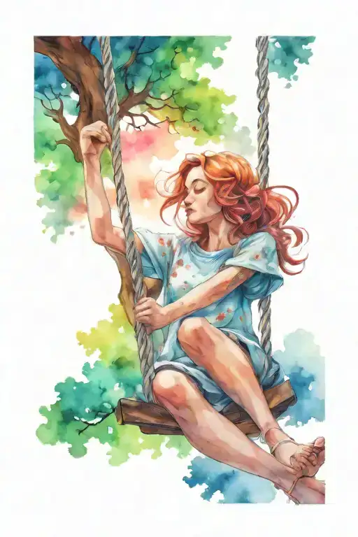 Girl On A Swing Near The Tree Of Life Forest Sky Space