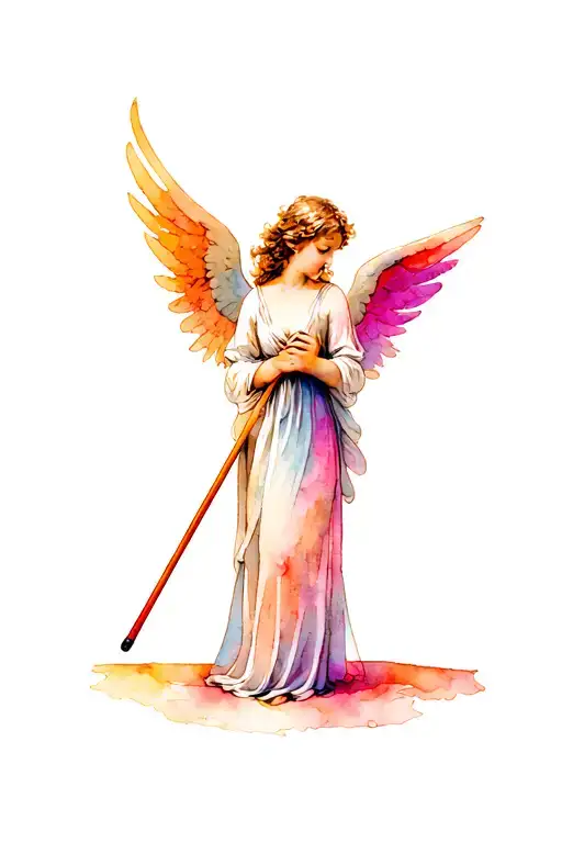 Angel Holding Pool Cue