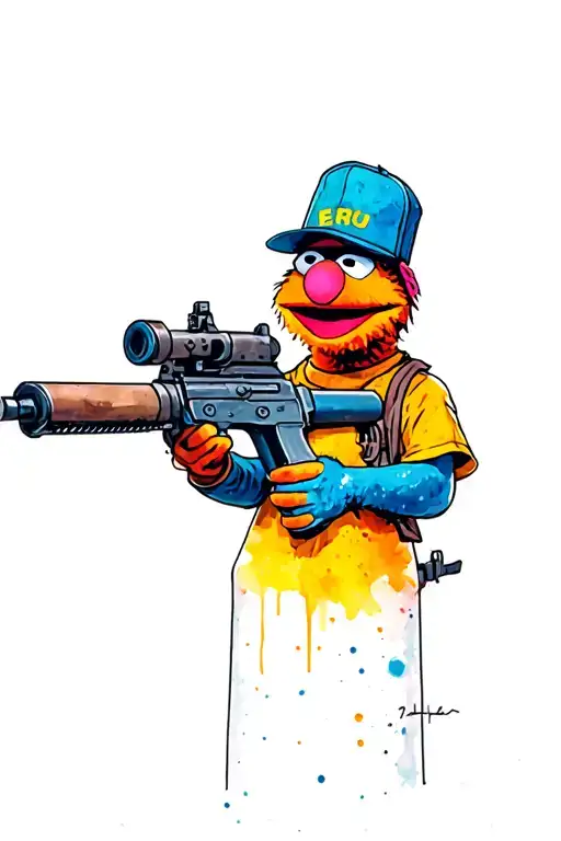 Beaker The Muppet Holding A Machine Gun