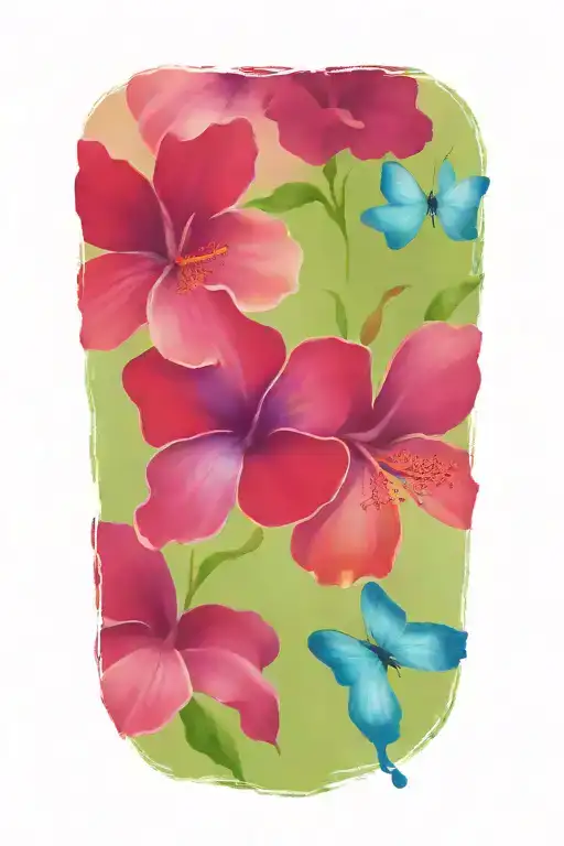 Butterfly With Hawiian Hibiscus