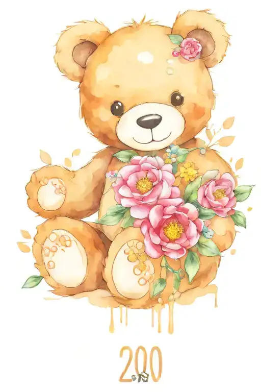 Name And Date Of Birth Flowers Surroundin Teddy Bear