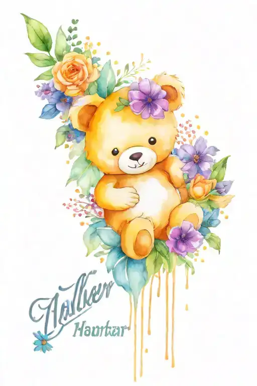 Name And Date Of Birth Flowers Surroundin Teddy Bear