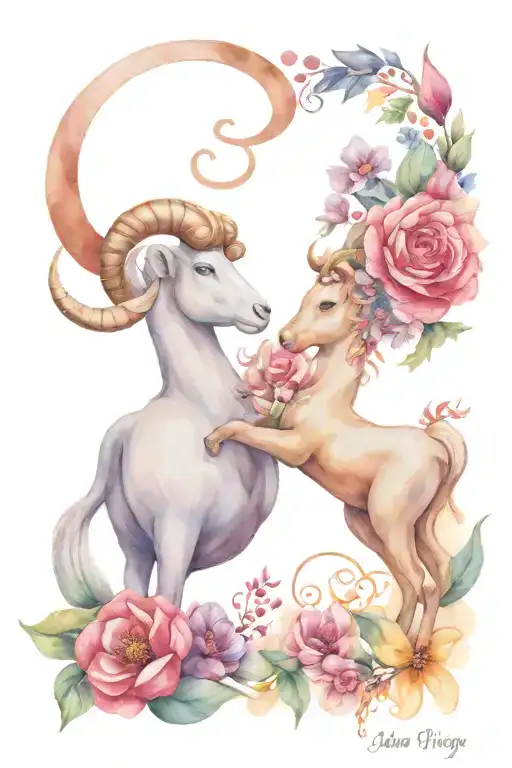 Aries And Virgo Zodiac Sign Tattoo Design Featuring