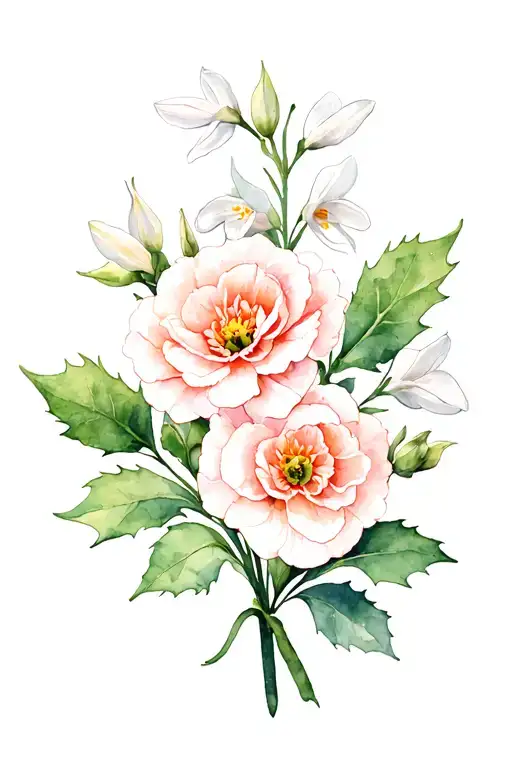 Carnation Rose Honeysuckle Snowdrop Holly Narcissus