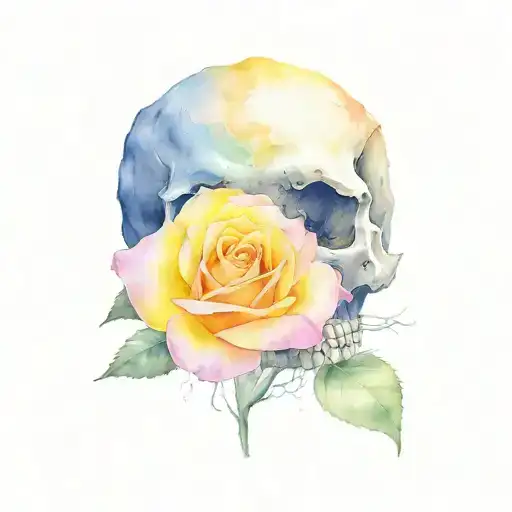 Skull With Only One Rose Inside His Nose Print