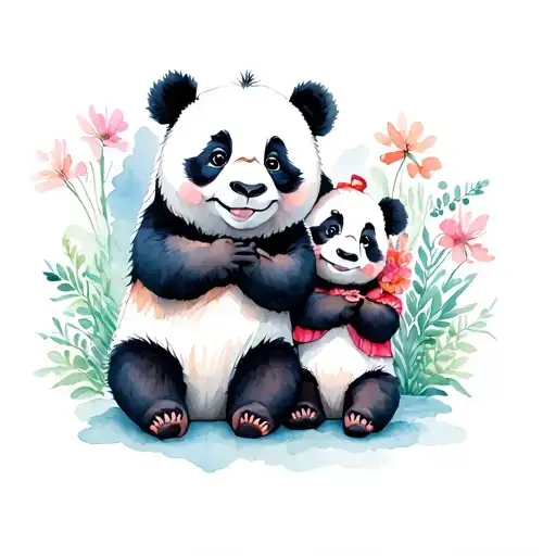 Mom Panda And Two Kids