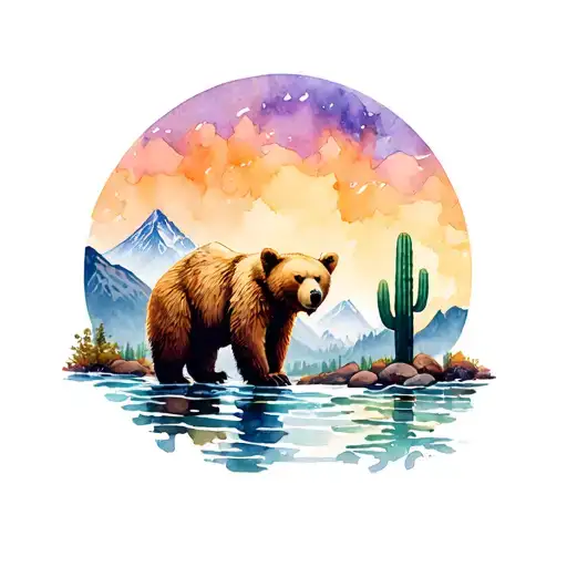 Family Bears Cactus Rocky Mountains Ocean Strength & Honor