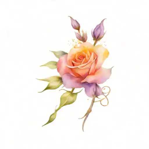 Lavender Flower And A Rose With Gemini Sign Intertwined