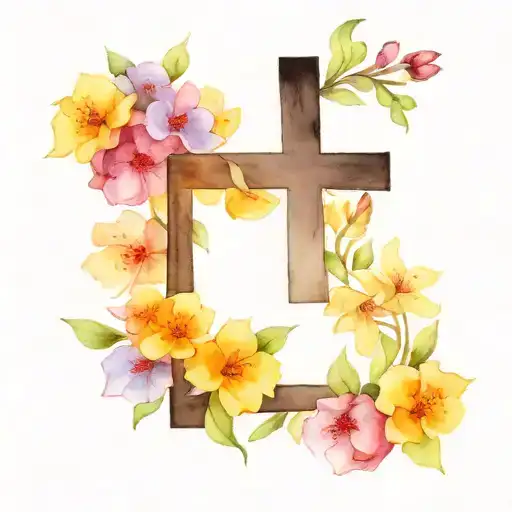 Simple Black Cross With Birth Flowers Of May And September In Color