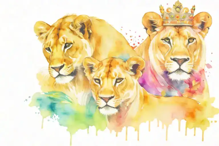 Lioness And Cubs With Crown And Butterflys